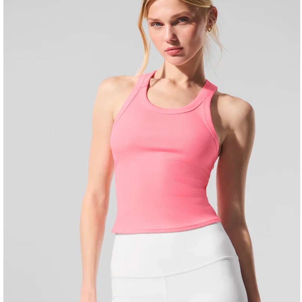 ALO Yoga NEON BUBBLEGUM Goddess Ribbed Go-To Tank #SOLDOUT #RARE